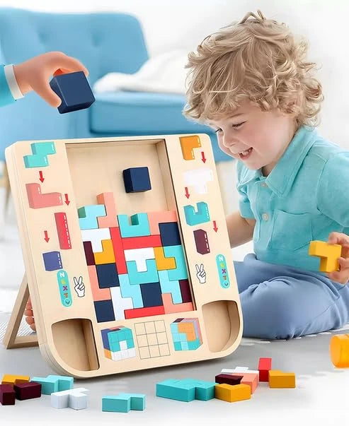FERTIG-C43-Montessori Buntes Holz Tetris Puzzle