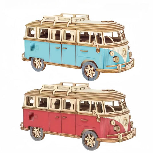 FERTIG-C29-NUR 6 VORHANDEN-Retro Holzbus 3D Puzzle