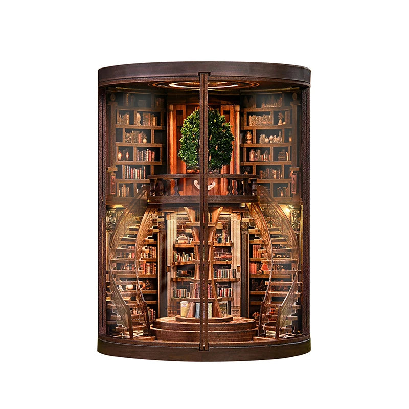 C33A-PRODUKT-DSERS-33A - NEW DIY Wooden Book Nook Figurines Miniatures Wisdom Rings Book Repository Bookend for Friends Birthday Gifts Home Decor Crafts
