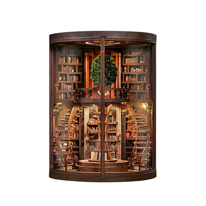 C33A-PRODUKT-DSERS-33A - NEW DIY Wooden Book Nook Figurines Miniatures Wisdom Rings Book Repository Bookend for Friends Birthday Gifts Home Decor Crafts