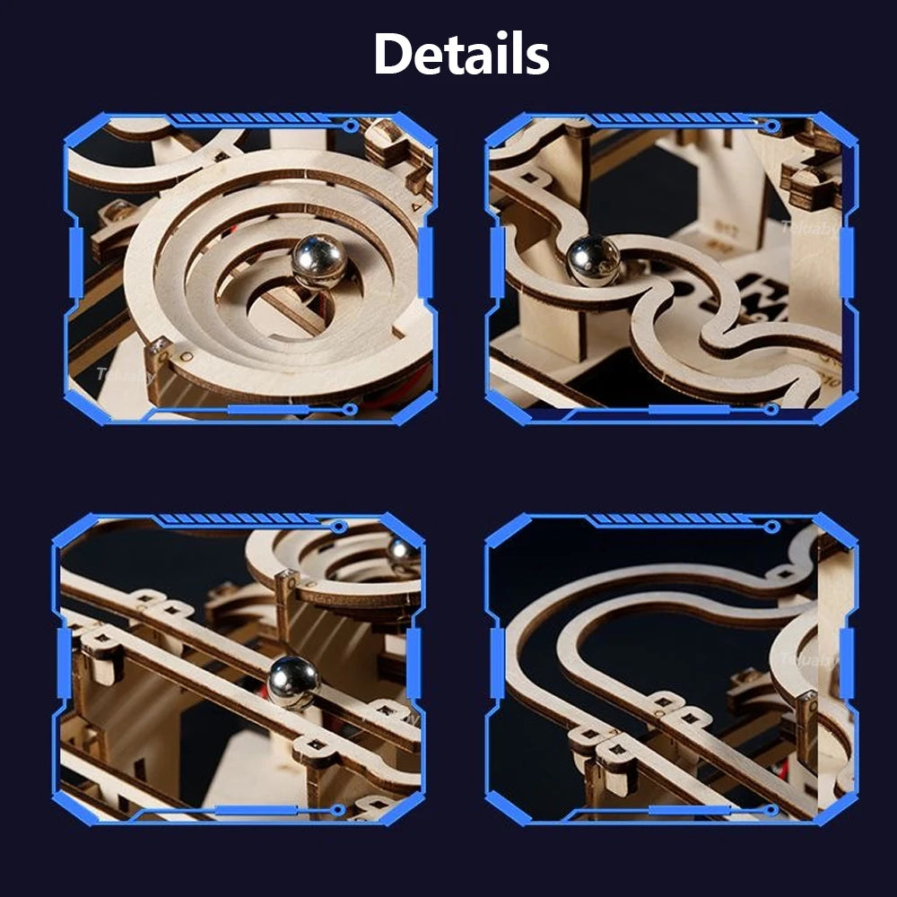 DSERS-32 - 3D Wooden Puzzle DIY Mechanical Manual Model  Building Kits Assemble Toys Marble Run Set with 4 Ball for Adult Kids Gifts