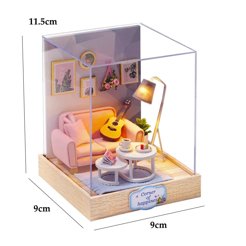 DSERS-33+34 - DIY Book Nook Kit Retro 3D Mini Library with LED Light Handmade Wooden Dollhouse Bookshelf Insert Home Decor Gift for Birthday