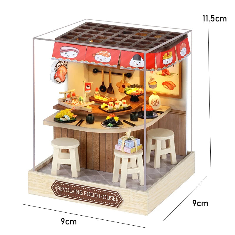 DSERS-33+34 - DIY Book Nook Kit Retro 3D Mini Library with LED Light Handmade Wooden Dollhouse Bookshelf Insert Home Decor Gift for Birthday