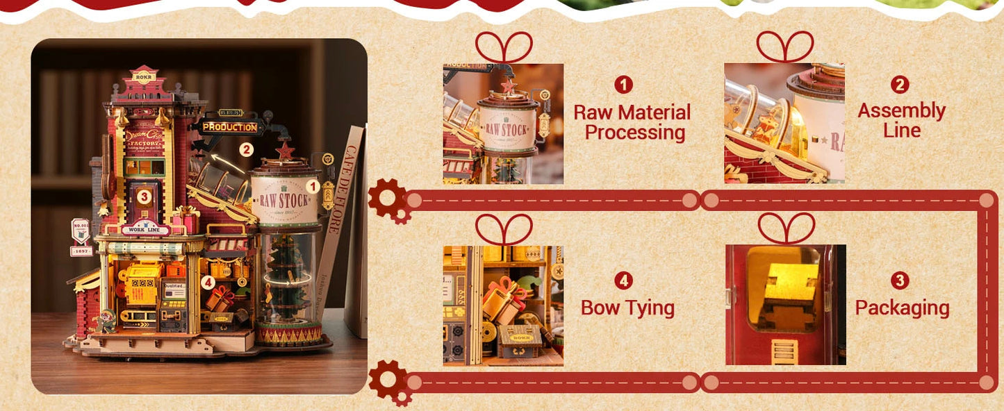 DSERS-18A - Robotime Rokr Wooden Music Box Christmas Dream Gift Factory 3D Wooden Puzzles Wooden Model Kits Build Best Gifts for Kids Adults