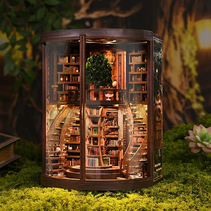 C33A-PRODUKT-DSERS-33A - NEW DIY Wooden Book Nook Figurines Miniatures Wisdom Rings Book Repository Bookend for Friends Birthday Gifts Home Decor Crafts