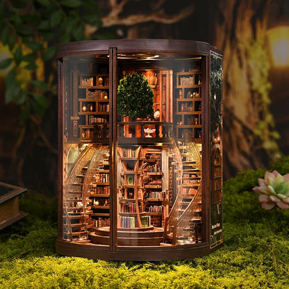 C33A-PRODUKT-DSERS-33A - NEW DIY Wooden Book Nook Figurines Miniatures Wisdom Rings Book Repository Bookend for Friends Birthday Gifts Home Decor Crafts
