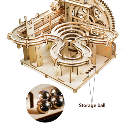 DSERS-32 - 3D Wooden Puzzle DIY Mechanical Manual Model  Building Kits Assemble Toys Marble Run Set with 4 Ball for Adult Kids Gifts