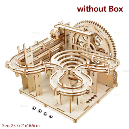 DSERS-32 - 3D Wooden Puzzle DIY Mechanical Manual Model  Building Kits Assemble Toys Marble Run Set with 4 Ball for Adult Kids Gifts