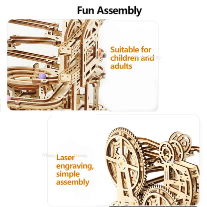 DSERS-31+32 - 3d Wooden Puzzle Marble Runs Mechanical Puzzles Self Assembly Toy STEAM Educational Toys Model Building Kits for Kids Adult Gift