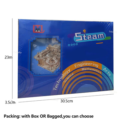 DSERS-32 - 3D Wooden Puzzle DIY Mechanical Manual Model  Building Kits Assemble Toys Marble Run Set with 4 Ball for Adult Kids Gifts