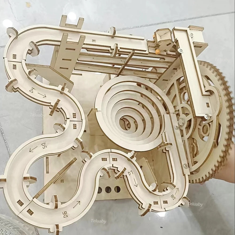 DSERS-32 - 3D Wooden Puzzle DIY Mechanical Manual Model  Building Kits Assemble Toys Marble Run Set with 4 Ball for Adult Kids Gifts
