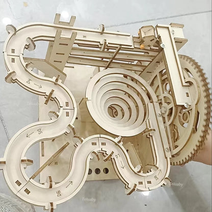 DSERS-32 - 3D Wooden Puzzle DIY Mechanical Manual Model  Building Kits Assemble Toys Marble Run Set with 4 Ball for Adult Kids Gifts