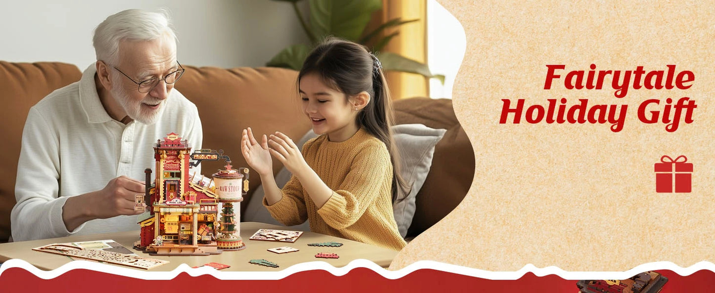 DSERS-18A - Robotime Rokr Wooden Music Box Christmas Dream Gift Factory 3D Wooden Puzzles Wooden Model Kits Build Best Gifts for Kids Adults
