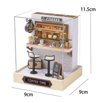 DSERS-33+34 - DIY Book Nook Kit Retro 3D Mini Library with LED Light Handmade Wooden Dollhouse Bookshelf Insert Home Decor Gift for Birthday