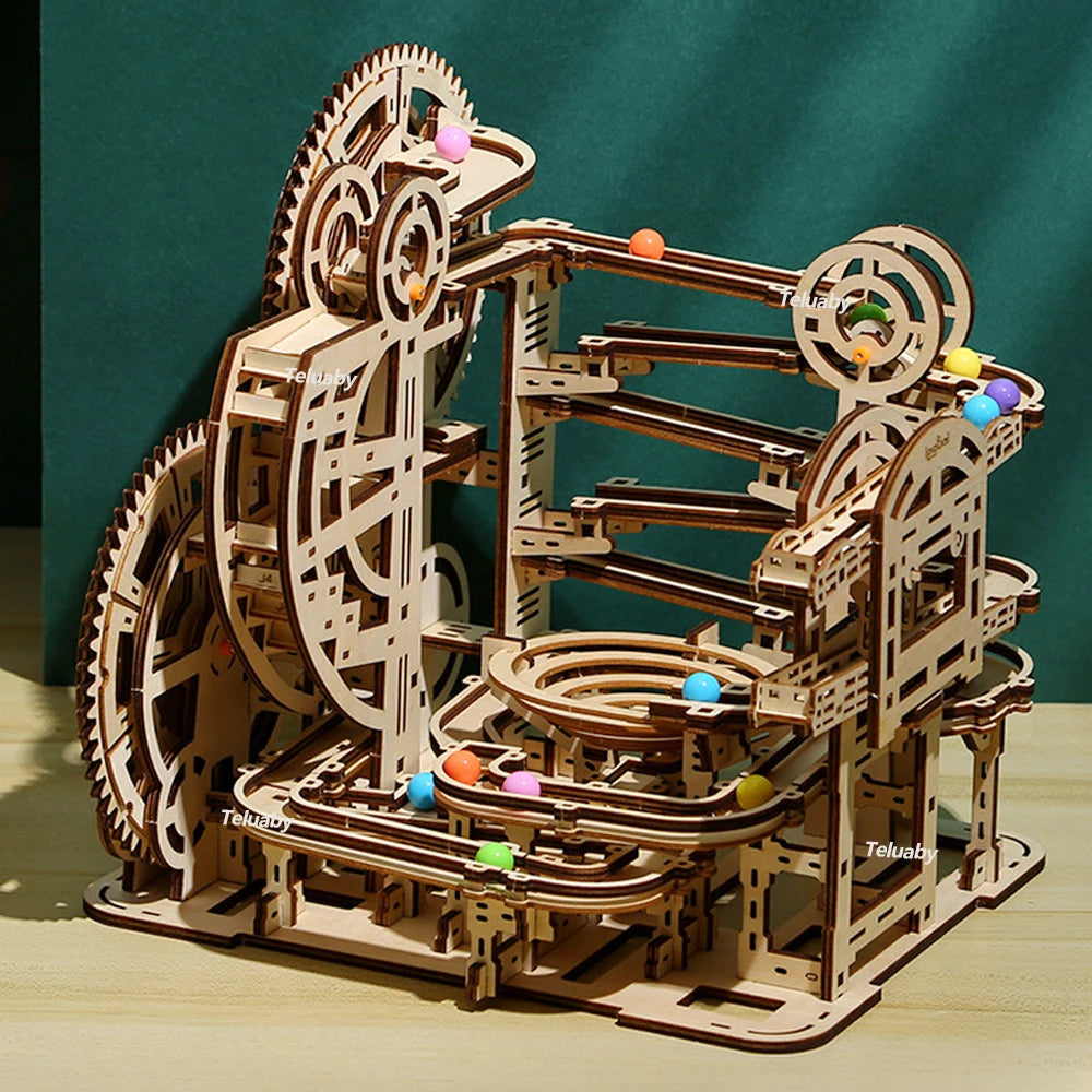 DSERS-31+32 - 3d Wooden Puzzle Marble Runs Mechanical Puzzles Self Assembly Toy STEAM Educational Toys Model Building Kits for Kids Adult Gift