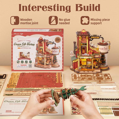DSERS-18A - Robotime Rokr Wooden Music Box Christmas Dream Gift Factory 3D Wooden Puzzles Wooden Model Kits Build Best Gifts for Kids Adults