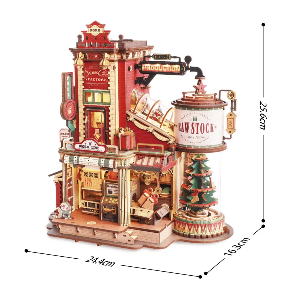 DSERS-18A - Robotime Rokr Wooden Music Box Christmas Dream Gift Factory 3D Wooden Puzzles Wooden Model Kits Build Best Gifts for Kids Adults