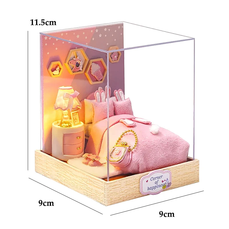 DSERS-33+34 - DIY Book Nook Kit Retro 3D Mini Library with LED Light Handmade Wooden Dollhouse Bookshelf Insert Home Decor Gift for Birthday