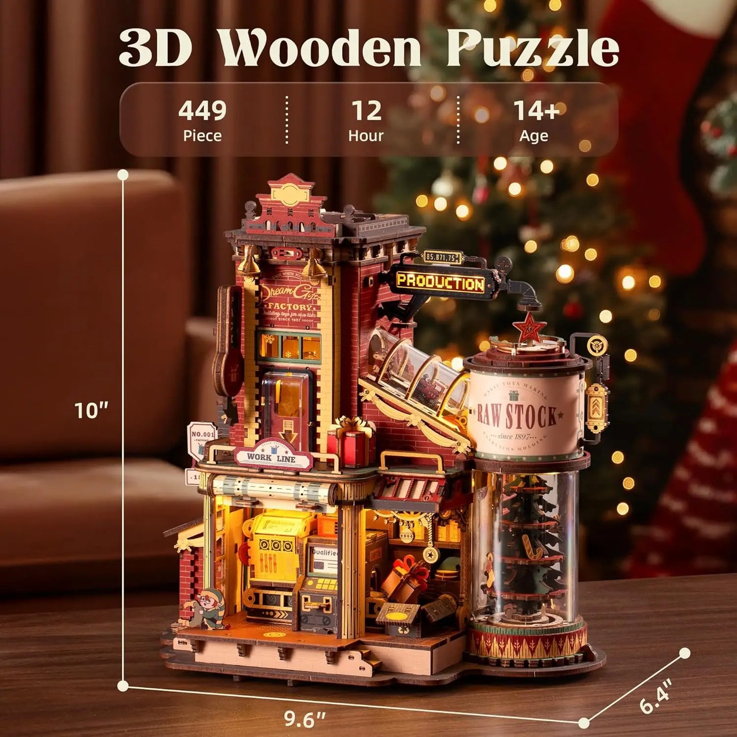 DSERS-18A - Robotime Rokr Wooden Music Box Christmas Dream Gift Factory 3D Wooden Puzzles Wooden Model Kits Build Best Gifts for Kids Adults