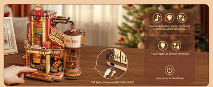 DSERS-18A - Robotime Rokr Wooden Music Box Christmas Dream Gift Factory 3D Wooden Puzzles Wooden Model Kits Build Best Gifts for Kids Adults