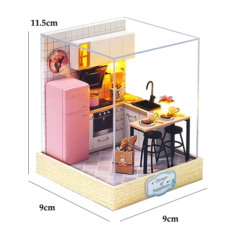 DSERS-33+34 - DIY Book Nook Kit Retro 3D Mini Library with LED Light Handmade Wooden Dollhouse Bookshelf Insert Home Decor Gift for Birthday