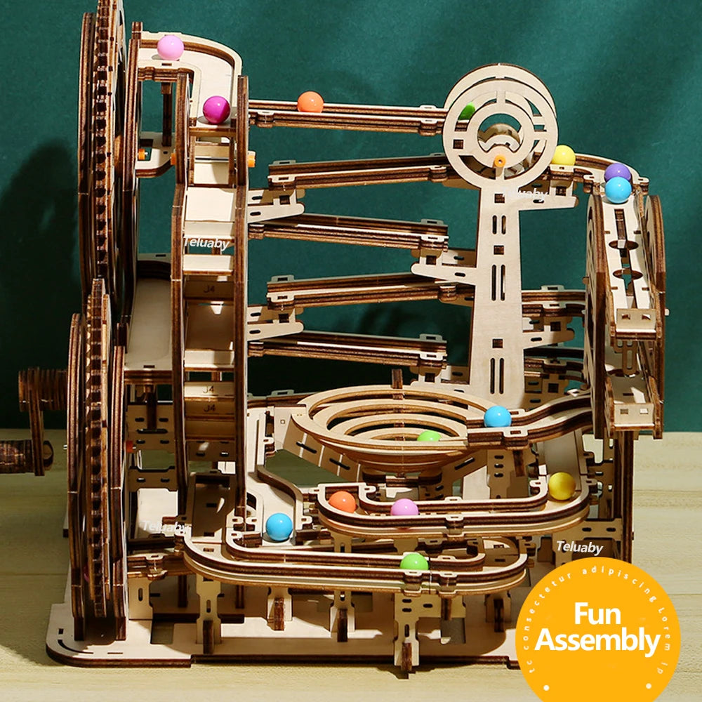DSERS-31+32 - 3d Wooden Puzzle Marble Runs Mechanical Puzzles Self Assembly Toy STEAM Educational Toys Model Building Kits for Kids Adult Gift
