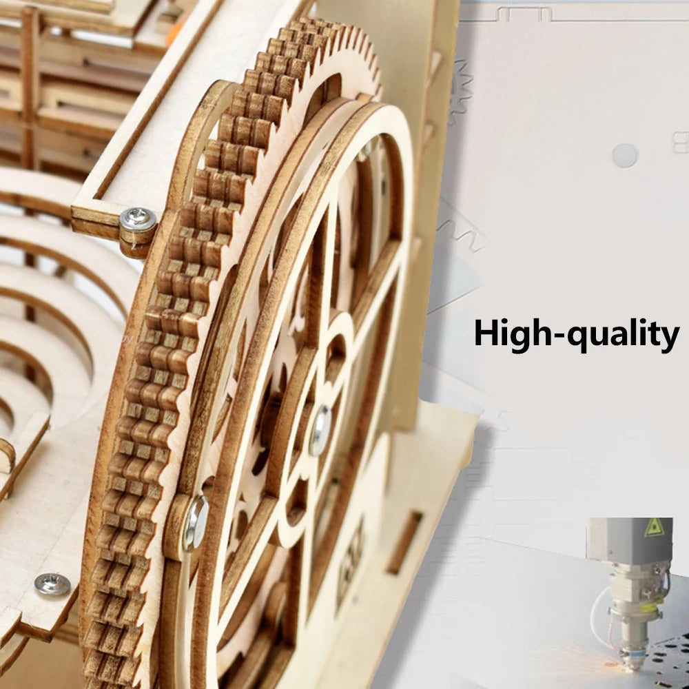 DSERS-32 - 3D Wooden Puzzle DIY Mechanical Manual Model  Building Kits Assemble Toys Marble Run Set with 4 Ball for Adult Kids Gifts