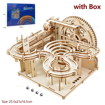 DSERS-32 - 3D Wooden Puzzle DIY Mechanical Manual Model  Building Kits Assemble Toys Marble Run Set with 4 Ball for Adult Kids Gifts