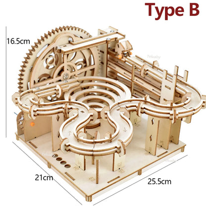 DSERS-31+32 - 3d Wooden Puzzle Marble Runs Mechanical Puzzles Self Assembly Toy STEAM Educational Toys Model Building Kits for Kids Adult Gift