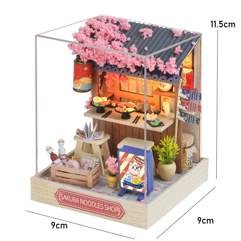 DSERS-33+34 - DIY Book Nook Kit Retro 3D Mini Library with LED Light Handmade Wooden Dollhouse Bookshelf Insert Home Decor Gift for Birthday