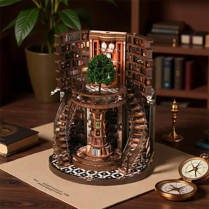 C33A-PRODUKT-DSERS-33A - NEW DIY Wooden Book Nook Figurines Miniatures Wisdom Rings Book Repository Bookend for Friends Birthday Gifts Home Decor Crafts