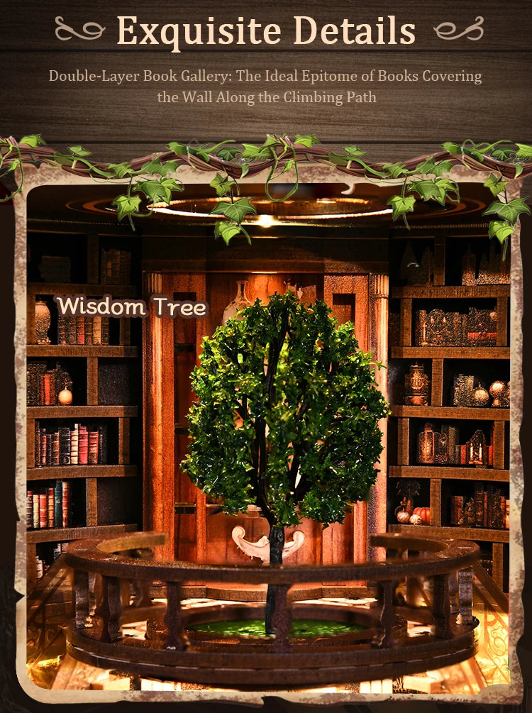 C33A-PRODUKT-DSERS-33A - NEW DIY Wooden Book Nook Figurines Miniatures Wisdom Rings Book Repository Bookend for Friends Birthday Gifts Home Decor Crafts