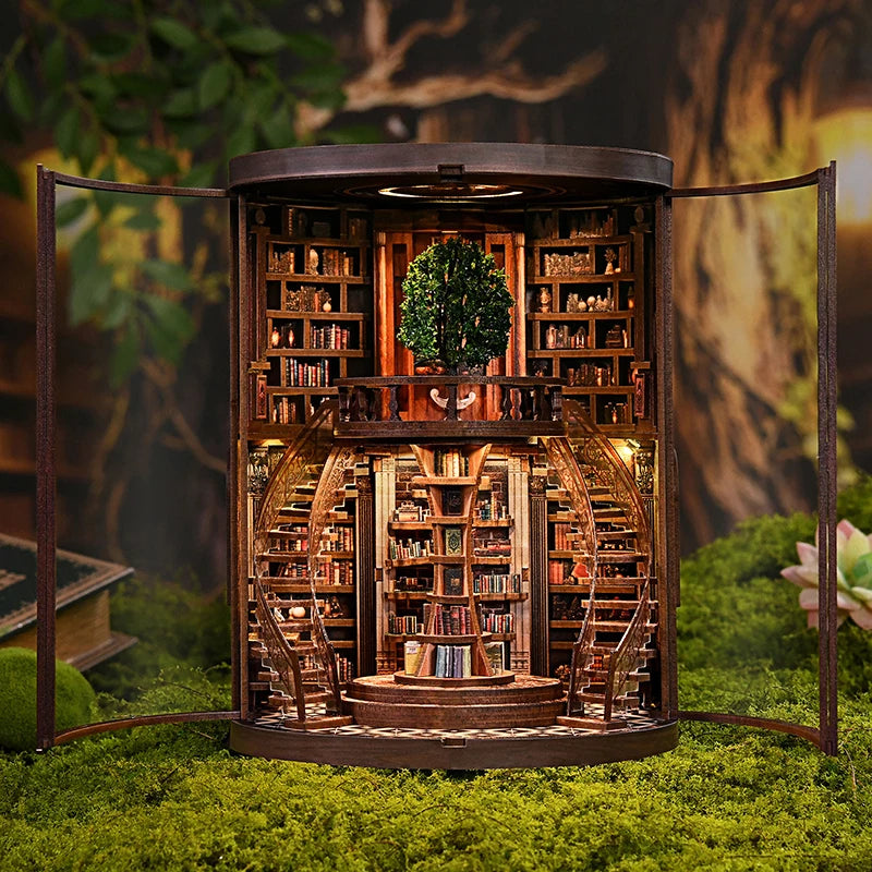 C33A-PRODUKT-DSERS-33A - NEW DIY Wooden Book Nook Figurines Miniatures Wisdom Rings Book Repository Bookend for Friends Birthday Gifts Home Decor Crafts