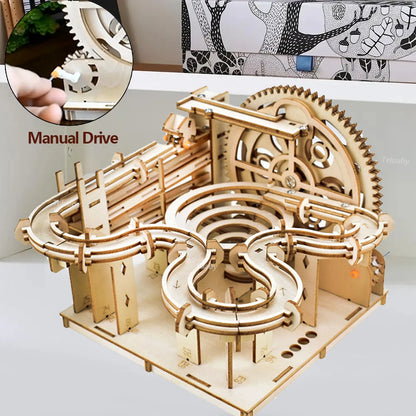 DSERS-32 - 3D Wooden Puzzle DIY Mechanical Manual Model  Building Kits Assemble Toys Marble Run Set with 4 Ball for Adult Kids Gifts