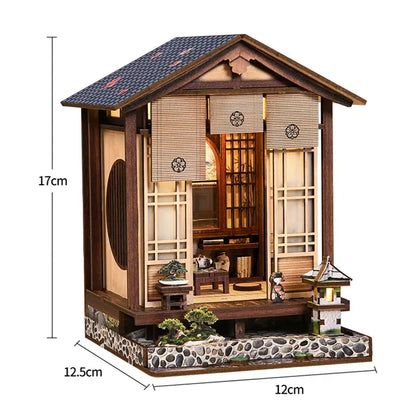 DSERS-33+34 - DIY Book Nook Kit Retro 3D Mini Library with LED Light Handmade Wooden Dollhouse Bookshelf Insert Home Decor Gift for Birthday