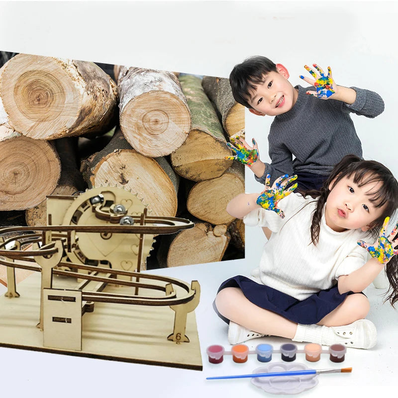 DSERS-31+32 - 3d Wooden Puzzle Marble Runs Mechanical Puzzles Self Assembly Toy STEAM Educational Toys Model Building Kits for Kids Adult Gift