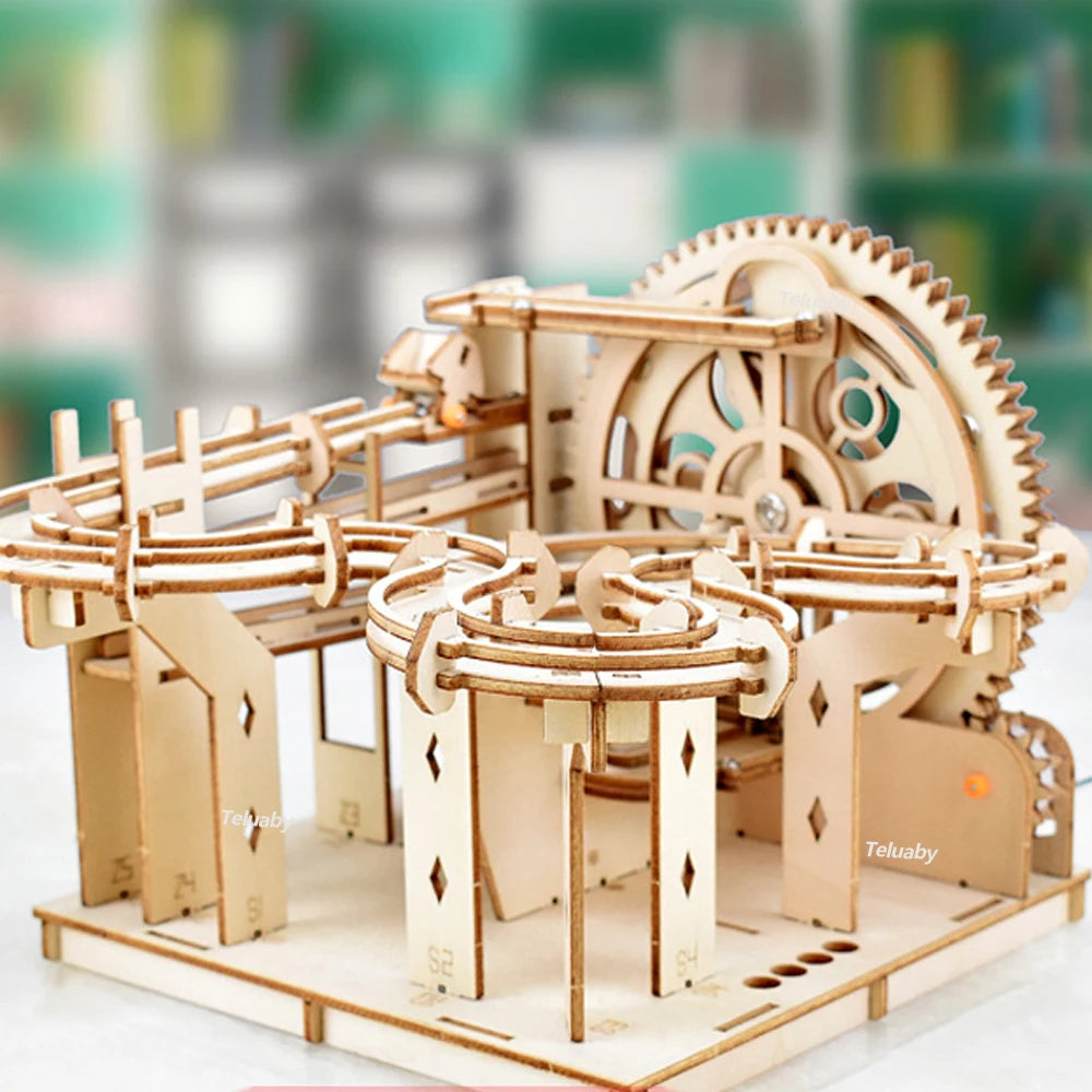 DSERS-31+32 - 3d Wooden Puzzle Marble Runs Mechanical Puzzles Self Assembly Toy STEAM Educational Toys Model Building Kits for Kids Adult Gift