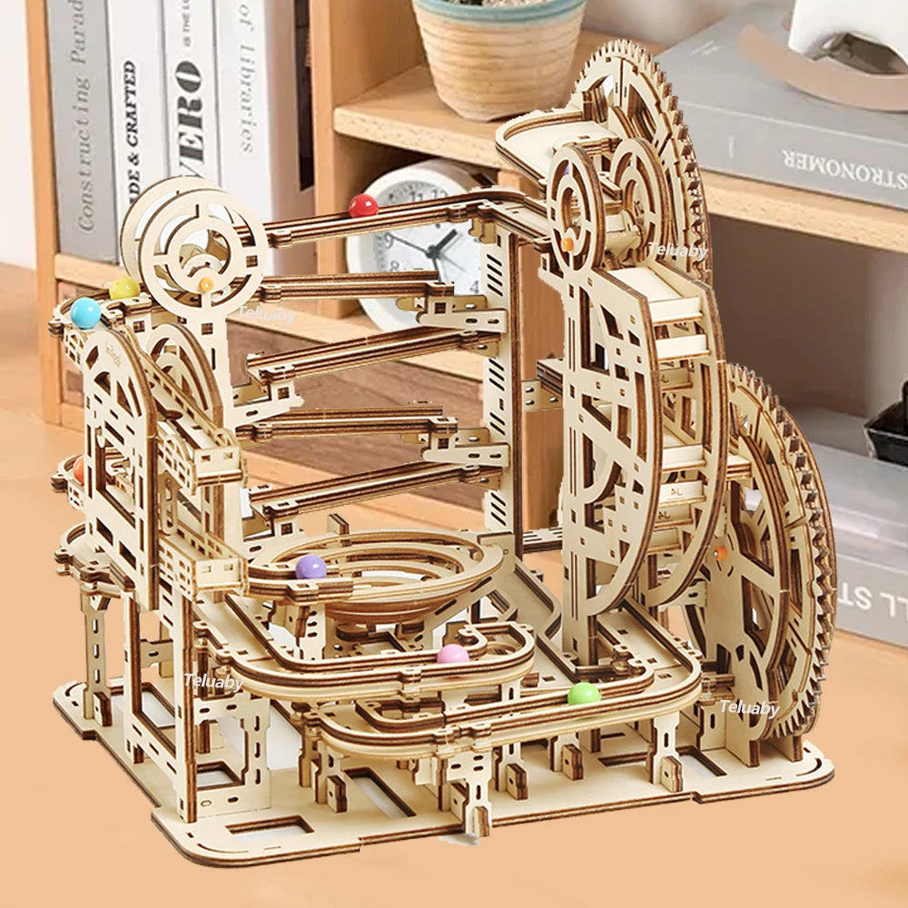 DSERS-31+32 - 3d Wooden Puzzle Marble Runs Mechanical Puzzles Self Assembly Toy STEAM Educational Toys Model Building Kits for Kids Adult Gift