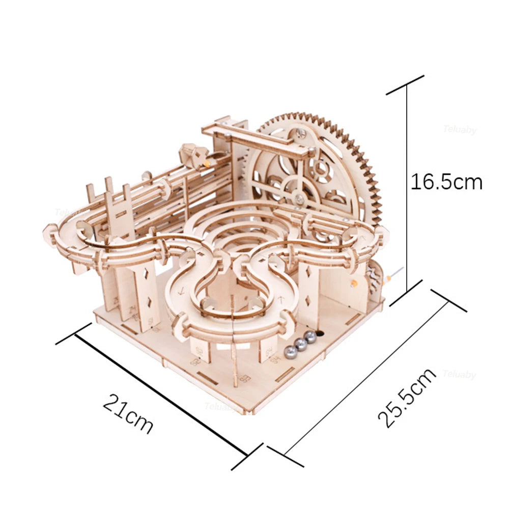 DSERS-32 - 3D Wooden Puzzle DIY Mechanical Manual Model  Building Kits Assemble Toys Marble Run Set with 4 Ball for Adult Kids Gifts