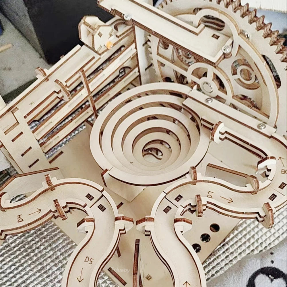 DSERS-32 - 3D Wooden Puzzle DIY Mechanical Manual Model  Building Kits Assemble Toys Marble Run Set with 4 Ball for Adult Kids Gifts