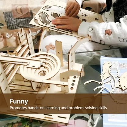 DSERS-32 - 3D Wooden Puzzle DIY Mechanical Manual Model  Building Kits Assemble Toys Marble Run Set with 4 Ball for Adult Kids Gifts