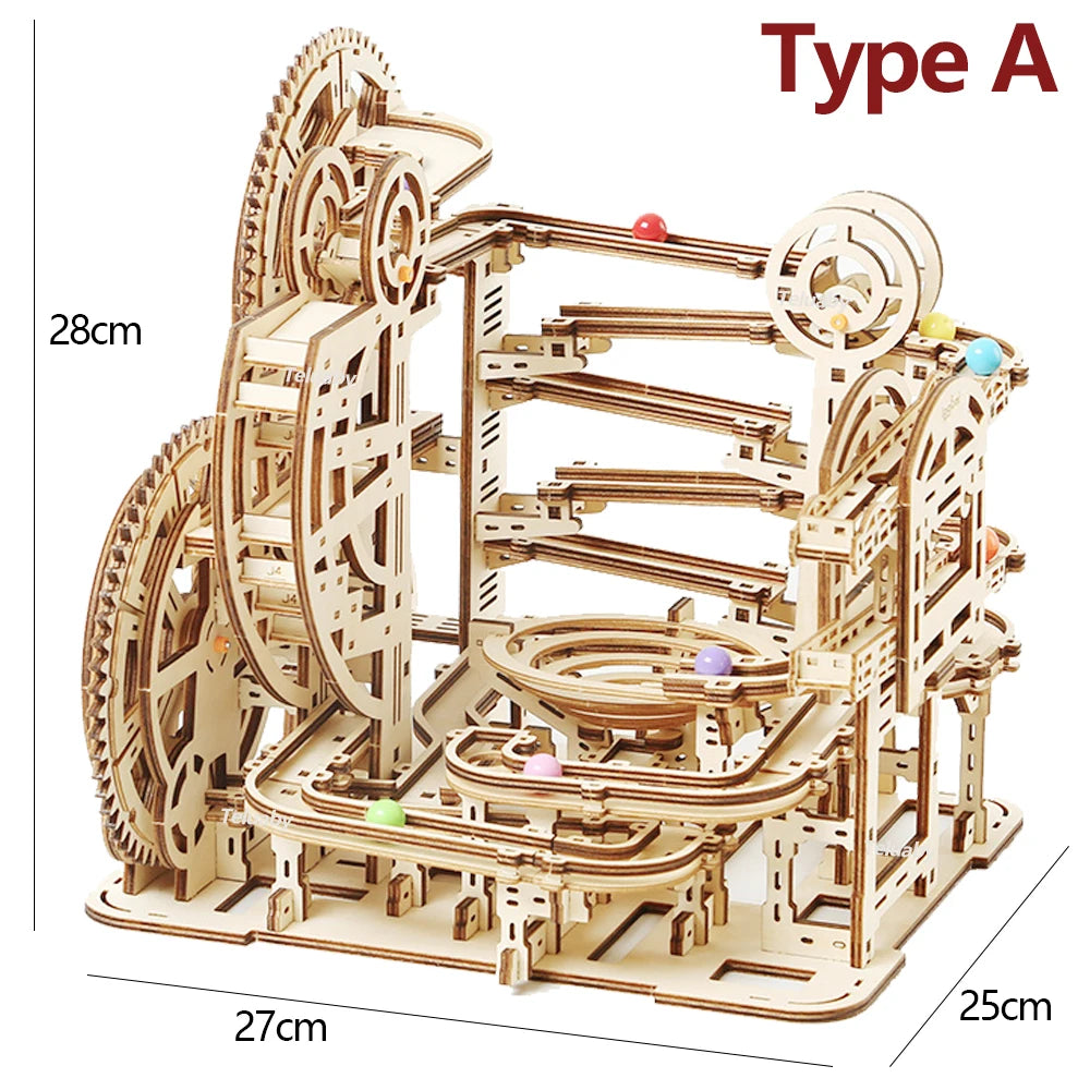 DSERS-31+32 - 3d Wooden Puzzle Marble Runs Mechanical Puzzles Self Assembly Toy STEAM Educational Toys Model Building Kits for Kids Adult Gift