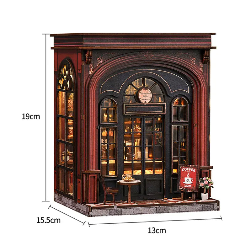 DSERS-33+34 - DIY Book Nook Kit Retro 3D Mini Library with LED Light Handmade Wooden Dollhouse Bookshelf Insert Home Decor Gift for Birthday