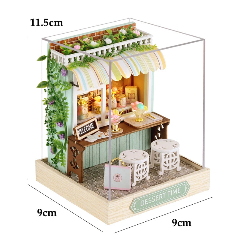 DSERS-33+34 - DIY Book Nook Kit Retro 3D Mini Library with LED Light Handmade Wooden Dollhouse Bookshelf Insert Home Decor Gift for Birthday
