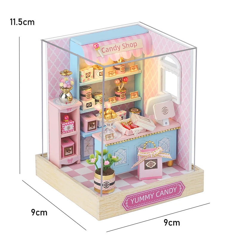 DSERS-33+34 - DIY Book Nook Kit Retro 3D Mini Library with LED Light Handmade Wooden Dollhouse Bookshelf Insert Home Decor Gift for Birthday