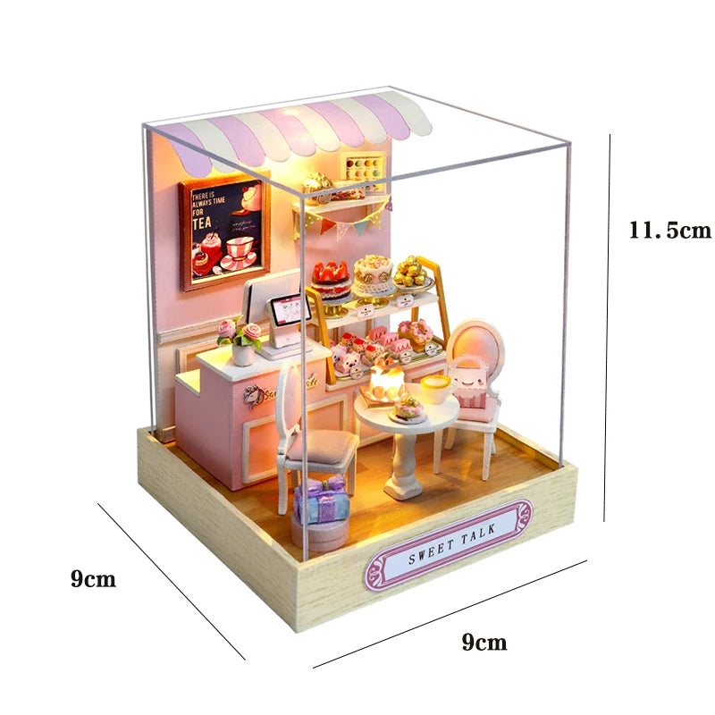 DSERS-33+34 - DIY Book Nook Kit Retro 3D Mini Library with LED Light Handmade Wooden Dollhouse Bookshelf Insert Home Decor Gift for Birthday