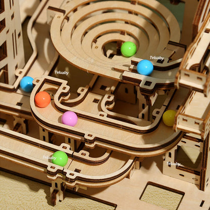 DSERS-31+32 - 3d Wooden Puzzle Marble Runs Mechanical Puzzles Self Assembly Toy STEAM Educational Toys Model Building Kits for Kids Adult Gift