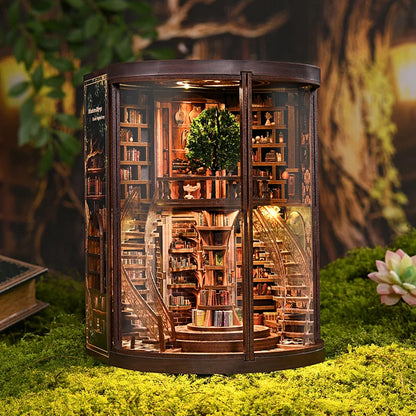 C33A-PRODUKT-DSERS-33A - NEW DIY Wooden Book Nook Figurines Miniatures Wisdom Rings Book Repository Bookend for Friends Birthday Gifts Home Decor Crafts