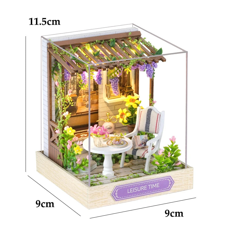 DSERS-33+34 - DIY Book Nook Kit Retro 3D Mini Library with LED Light Handmade Wooden Dollhouse Bookshelf Insert Home Decor Gift for Birthday