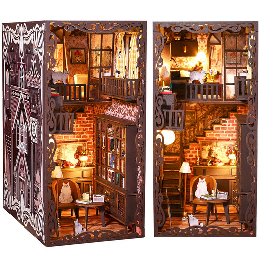 Spilay DIY Book Nook Kit DIY Dollhouse Booknook Bookshelf Insert Decor Alley Bookends Model Build-Creativity Kit with Music Box & LED for Teens and Adults Birthday ZWSL13
